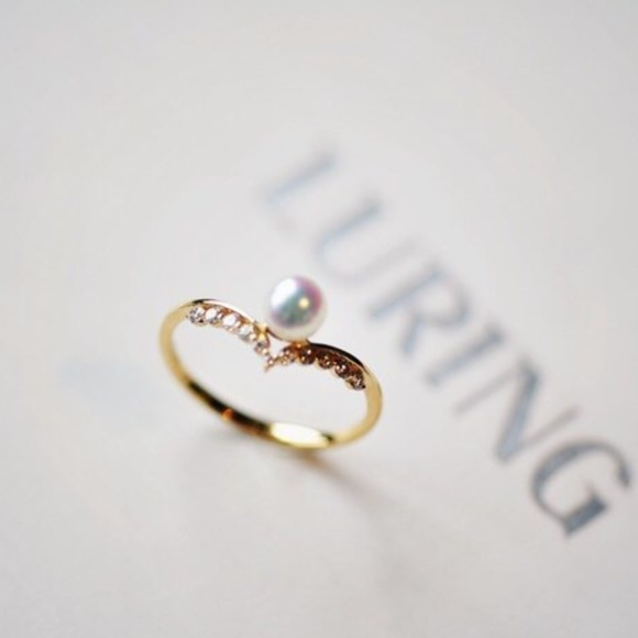 Pearl Ring, Chevron Ring, CZ Stacking Ring - Picture 6 of 6